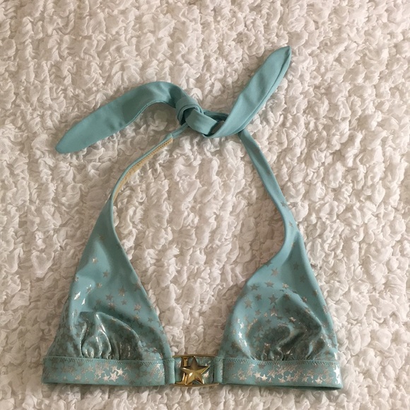 Mint Blue and Silver Stars Bikini Top - Picture 9 of 9